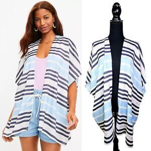 New LOFT Sunset Stripe Wrap Ruana Kimono Summer Layering Size M/L Lightweight